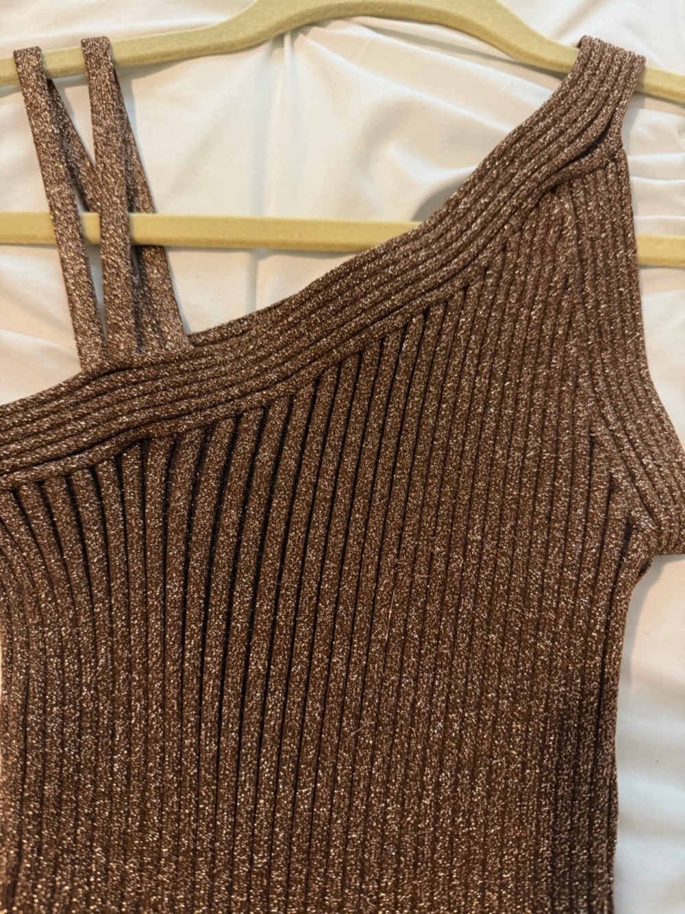 Cache Metallic Ribbed Brown One-Shoulder Top XS - Picture 4 of 4